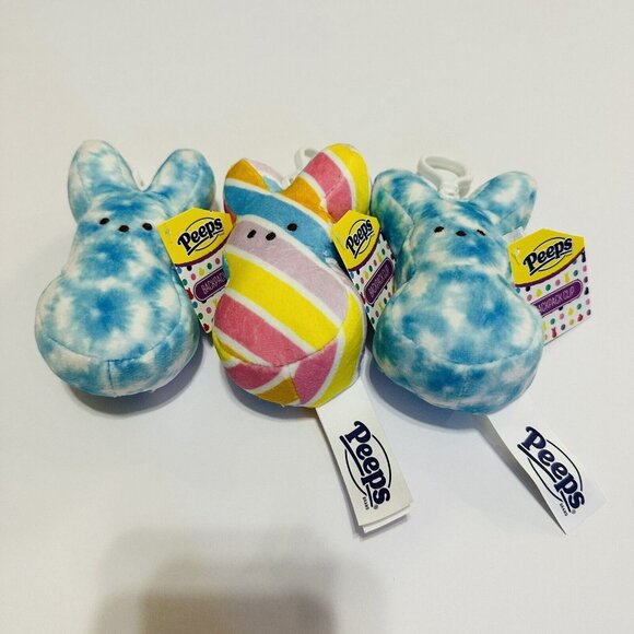Other - PEEPS Plush Easter Bunny 4" Backpack Bag Clip Stripes & Tiedye Keychain Lot Of 3